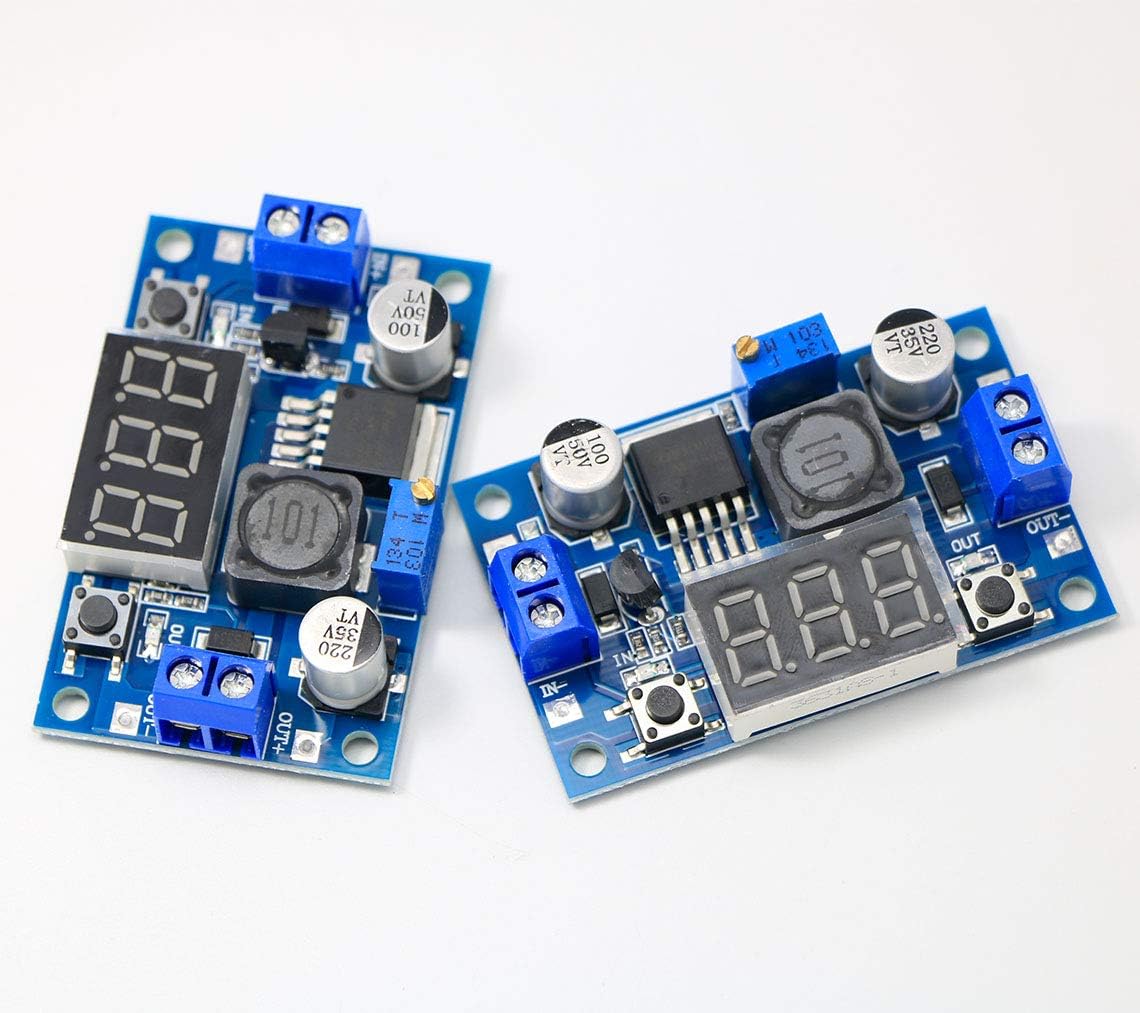 LM2596S DC-DC Buck Converter DIY 4-40V to 1.25-37V Step-Down Regulator Power Module Volt Stabilizer with LED Voltmeter Display 2PCS