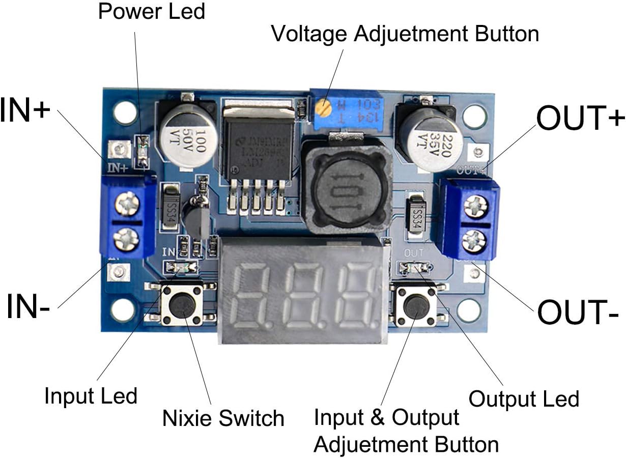 LM2596S DC-DC Buck Converter DIY 4-40V to 1.25-37V Step-Down Regulator Power Module Volt Stabilizer with LED Voltmeter Display 2PCS