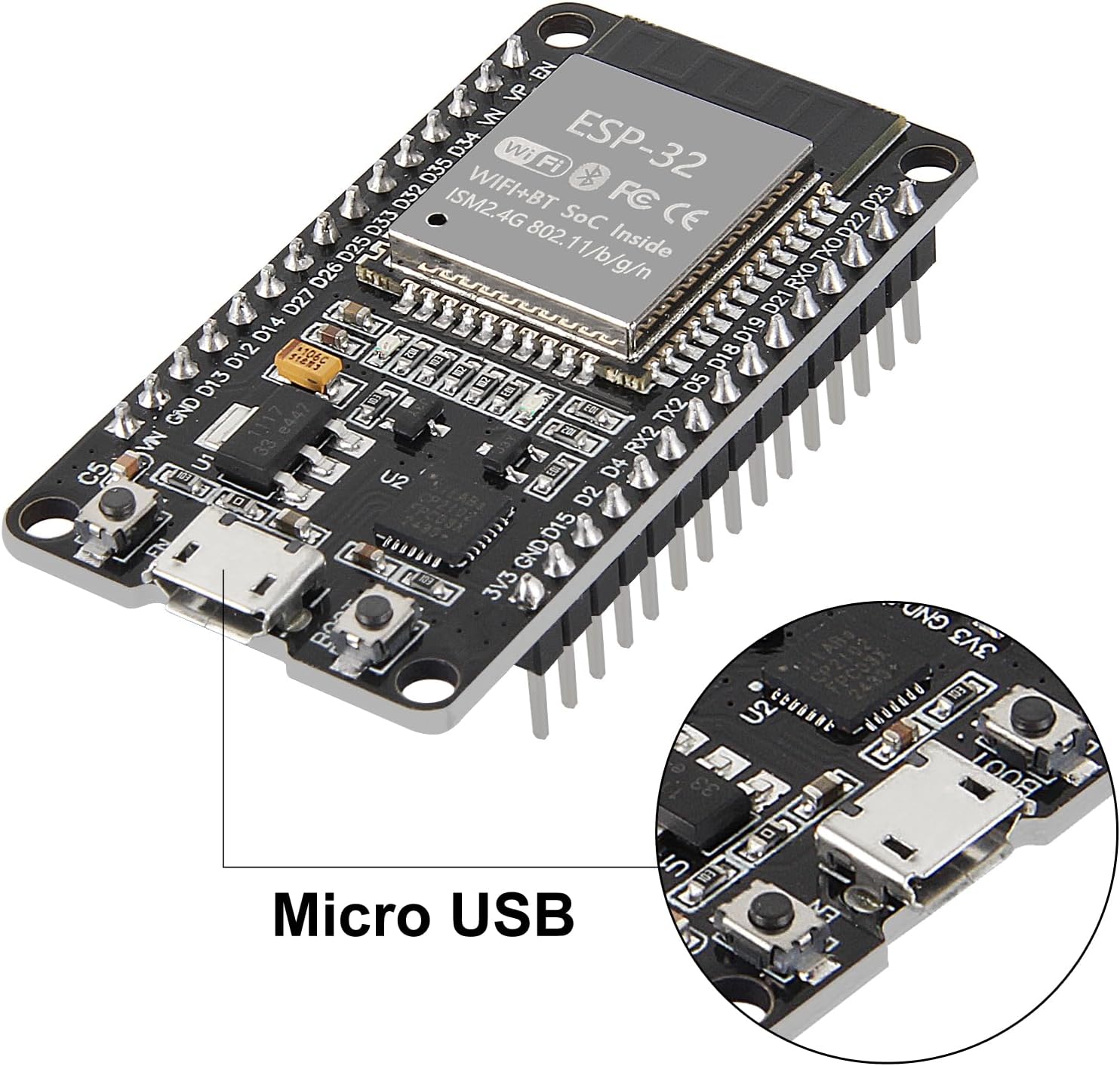 ESP-WROOM-32 ESP32 ESP-32S Development Board 2.4GHz Dual-Mode WiFi + Bluetooth Dual Cores Microcontroller Processor Integrated with Antenna RF AMP Filter AP STA Compatible with Arduino IDE (1 PCS)