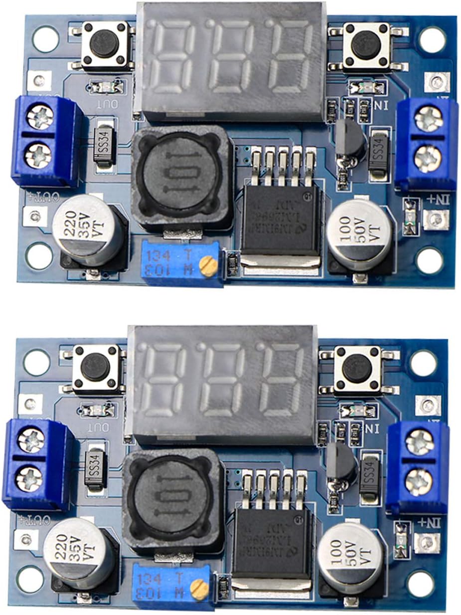 LM2596S DC-DC Buck Converter DIY 4-40V to 1.25-37V Step-Down Regulator Power Module Volt Stabilizer with LED Voltmeter Display 2PCS