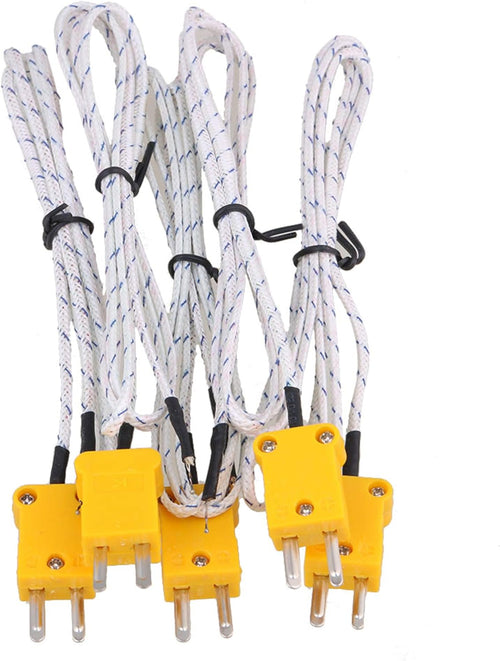 CNBTR Metal 1 Meter K-Type Measuring Thermocouple Probe Sensors with K Type Mini Connector Set of 5