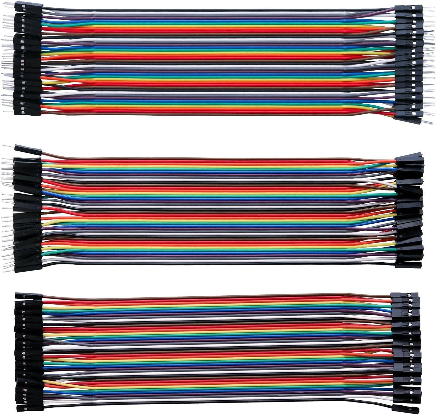ELEGOO 120pcs Multicolored Dupont Wire for Arduino, 40pin Male to Female, Male to Male, Female to Female, Breadboard Jumper Ribbon Cables Kit Compatible with Arduino kits
