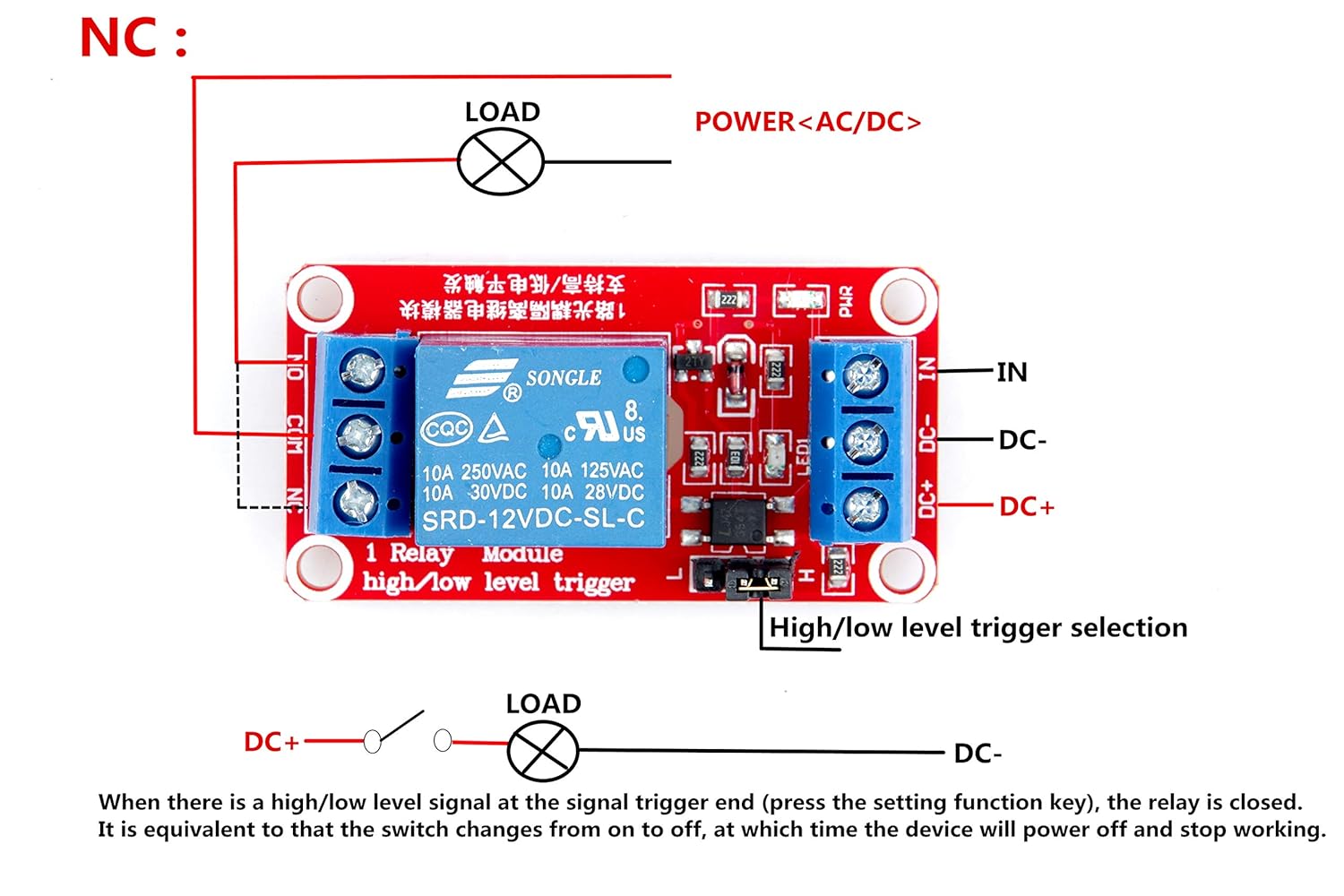1-Channel Relay Module, 12V DC, 30A, High/Low Level Trigger, Optocoupler Isolation, PLC/Industrial Control
